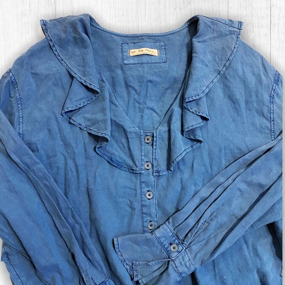 Free People Button Front Dolman Sleeve Ruffled Top - Picture 4 of 4